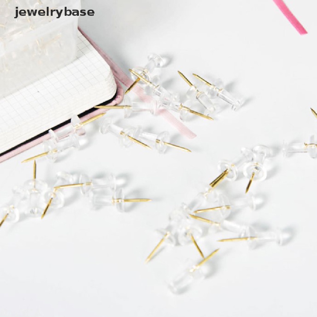 100pcs Pushpin Gabus Transparan Bahan Plastik Warna Rose Gold