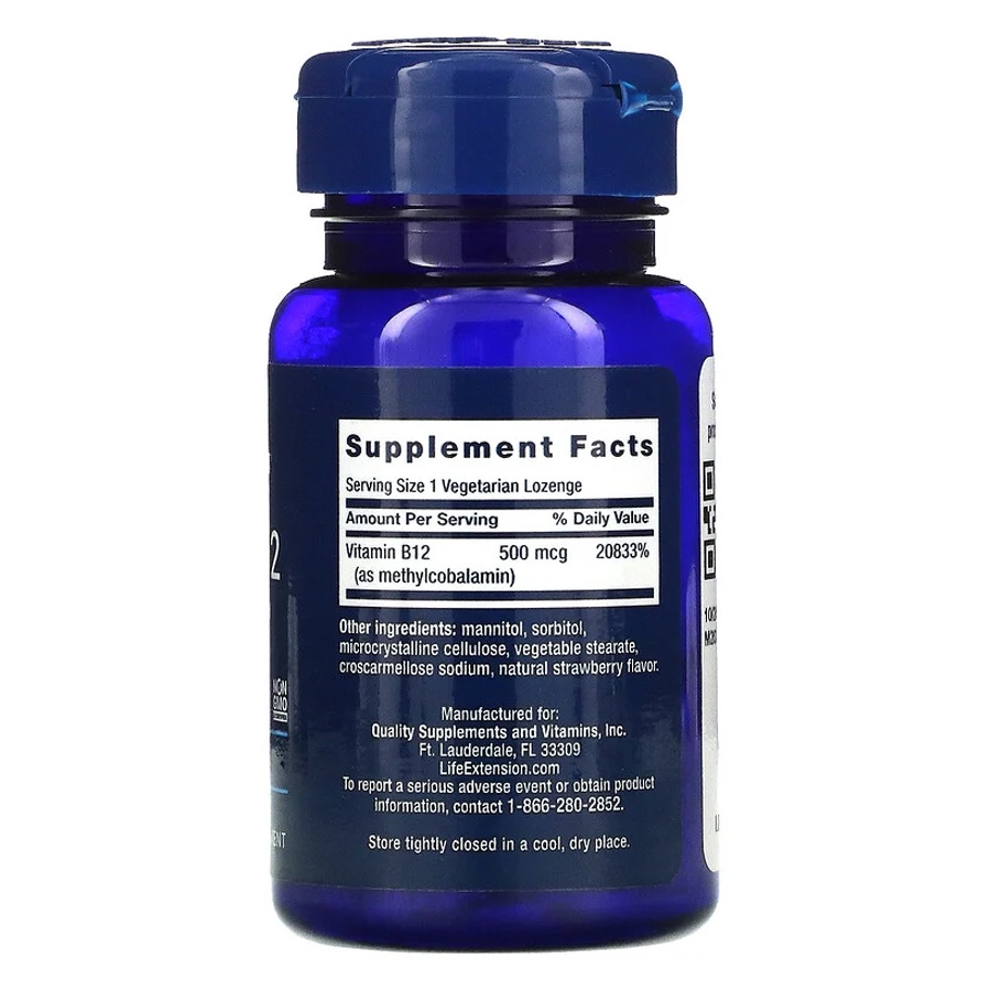 Life Extension Vitamin B12 500 mcg Methylcobalamin 100 Vegetarian Lozenges Vit B12 ORI USA