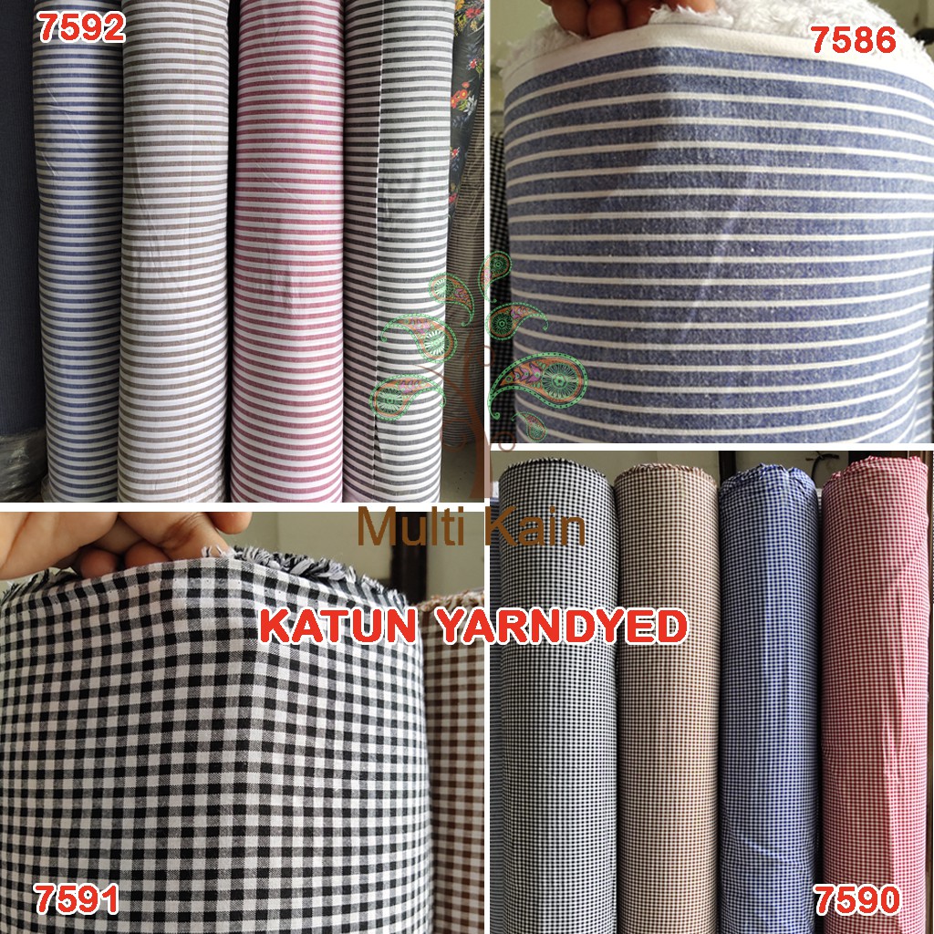 bahan multi kain katun gingham tenun yarndyed salur kotak kotak garis basic basik