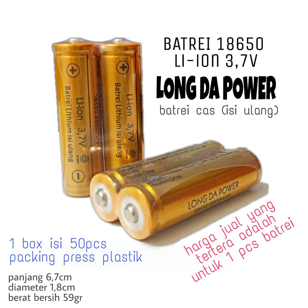 BATREI BATRE BATERAI CAS RECHARGEABLE MERK LONGDA POWER 18650 3,7VOLT GOLD BATTERY CAS