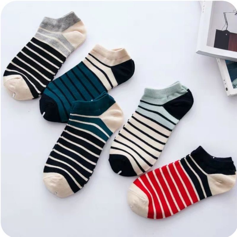[COD] Kaos Kaki Wanita Unisex Ala Korea Motif Garis Import Lucu Cute Pendek Semata Kaki