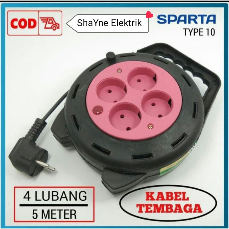 SPARTA BOX KABEL ROLL 5 METER STOP KONTAK LISTRIK 4 LUBANG COLOKAN