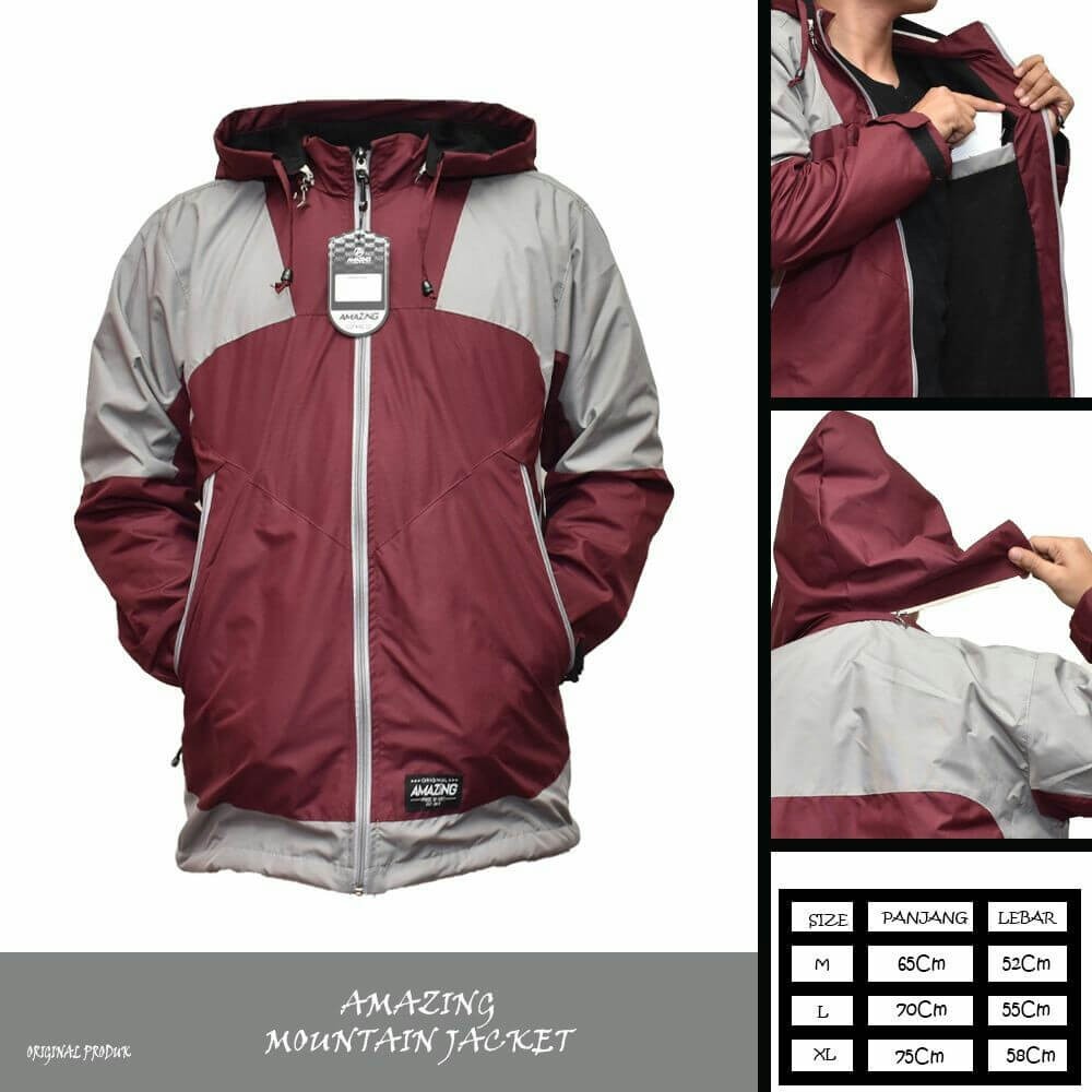 Jaket Motor Harian Parasut Wanita Windbreaker Outdoor Anti Air Tahan Angin - Maroon AMZ