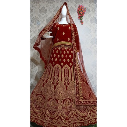 lehenga india baju india pengantin mewah wedding bludru siap pakai murah cantik muslim Baju india / 