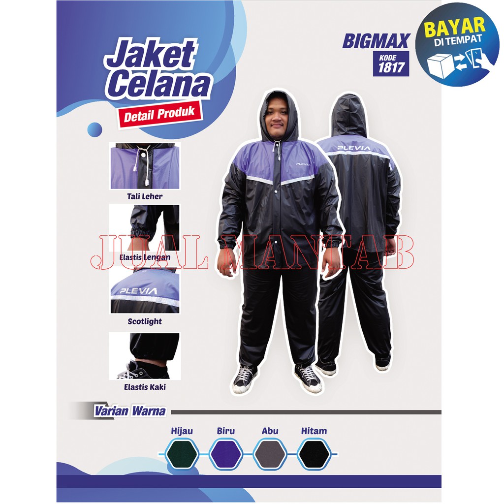 Jas Hujan Plevia Stelan BIG MAX 1817 XXXL - Raincoat Dewasa Pria Wanita Murah