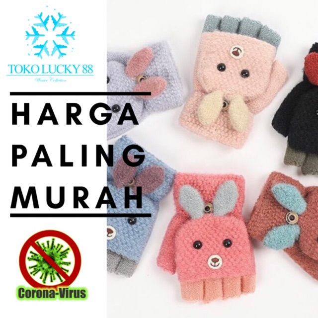 Glove Fingerless Rabbit Sarung Tangan Anak Wool Winter Musim Dingin