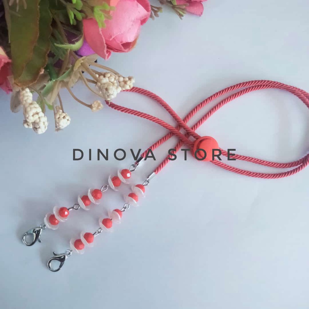 strap masker tali ulir kristal kelopak putih kecil/strap masker hijab/strap mask//dinova store/pgx/tali masker/strap masker hijab 2in1pengait hijab/sambungan masker/tali masker/strap makser