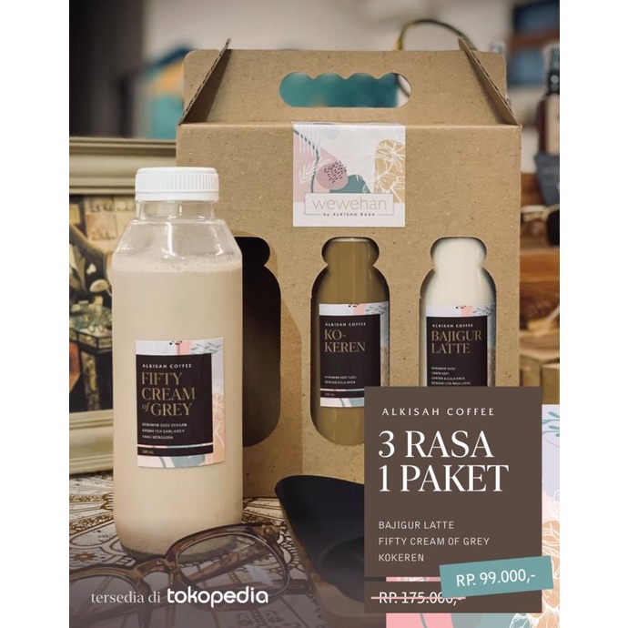 

PAKET MINUMAN KOPI BOTOLAN 3 in 1 KOPI, TEH EARL GREY, BAJIGUR SUSU