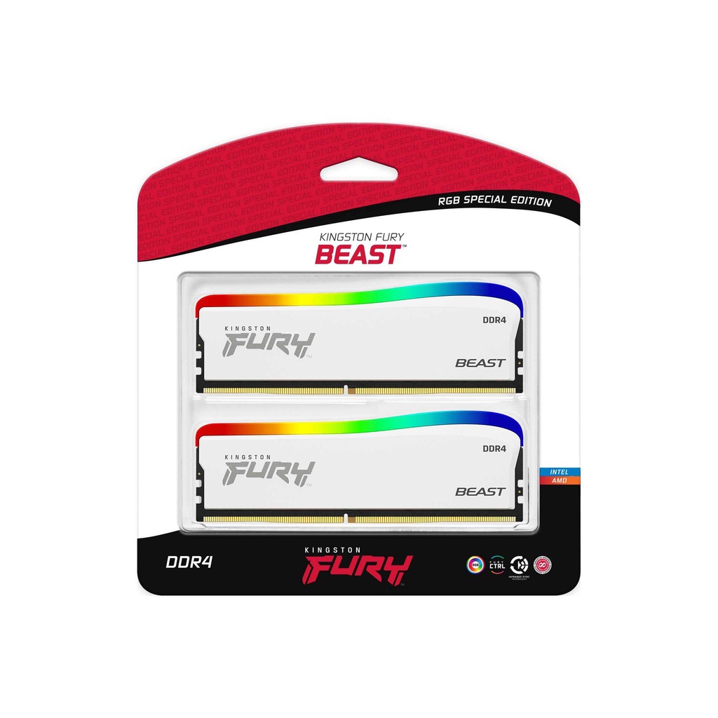 RAM Kingston Fury Beast RGB 16GB KIT DDR4 3200 (8GBx2) WHITE EDITION