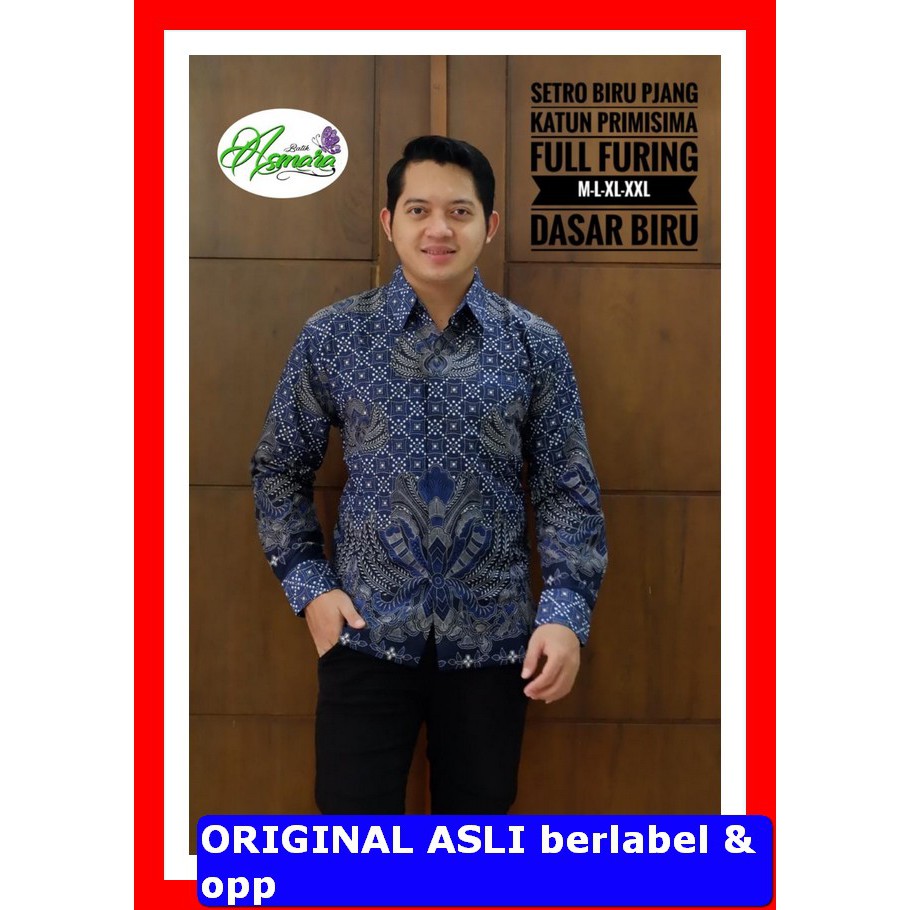 PROMO BATIK PREMIUM MODERN KEMEJA BATIK SOLO Lengan Panjang Lapis Furing Asmara Setro Biru Kangen Ka