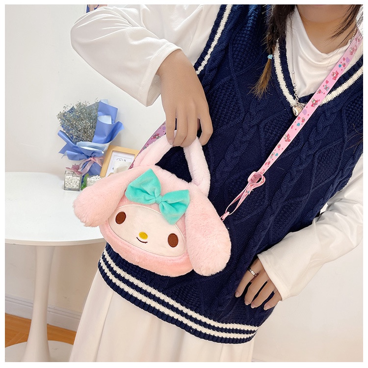 Drozenb Tas Selempang Boneka Lucu/Tas Selempang Plush Model Korea/Tas Selempang Bebek Bulu Gaya Korea