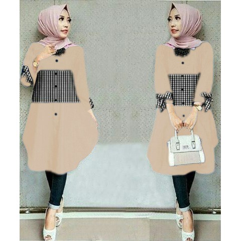 (Promo) Set Syari Putih Polos MAXMARA [tunix ribbon crem RO] tunik wanita katun rayon cream