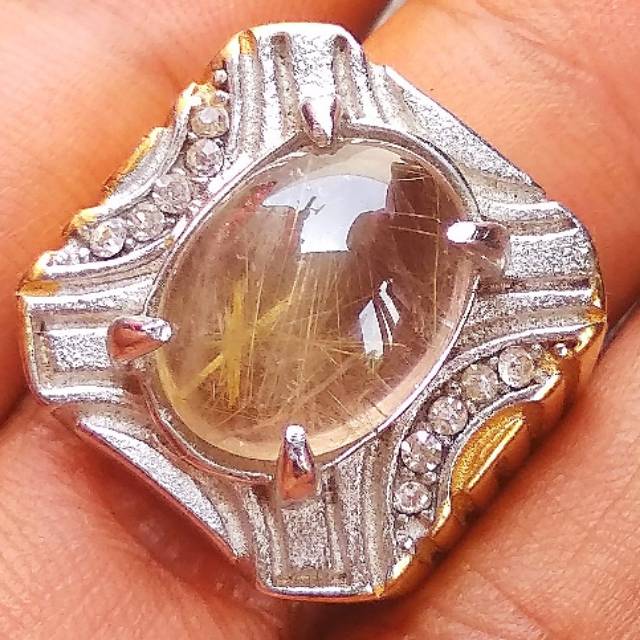CINCIN KLASIK PERMATA NATURAL KECUBUNG SERAT EMAS RUTILATED QUARTZ ORIGINAL ASLI ALAM