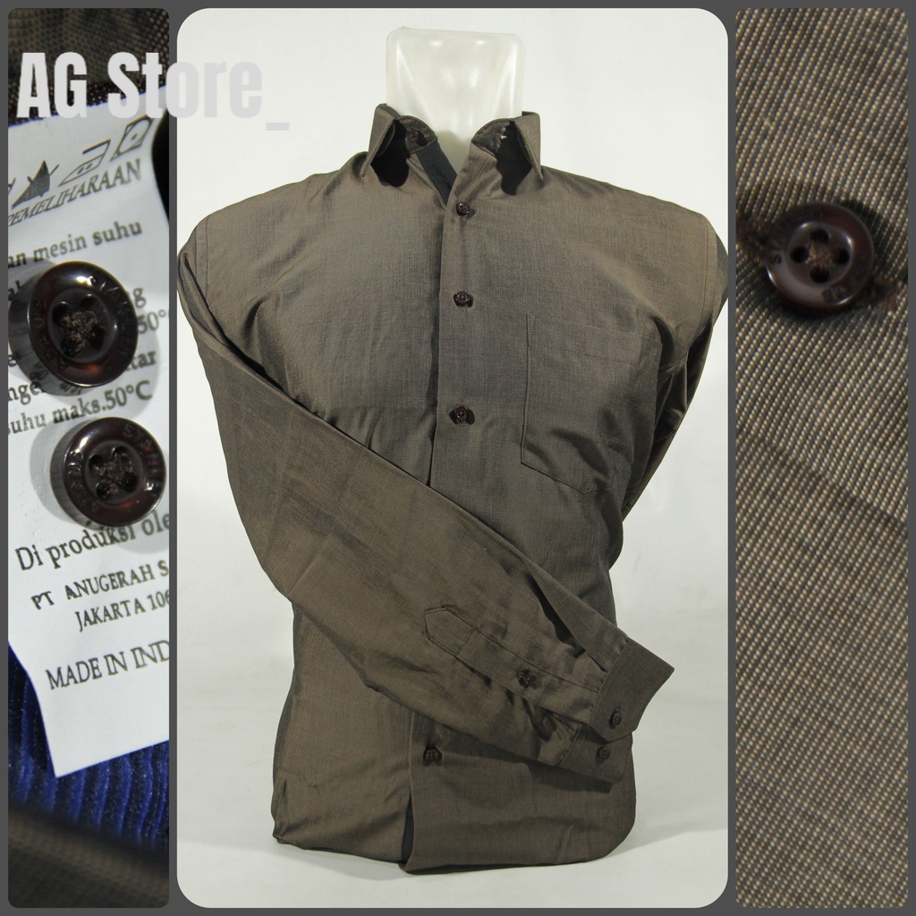 COD Kemeja Pria Stanley Adams Slimfit Lengan Panjang Coklat Motif Serat 100% Original Brand