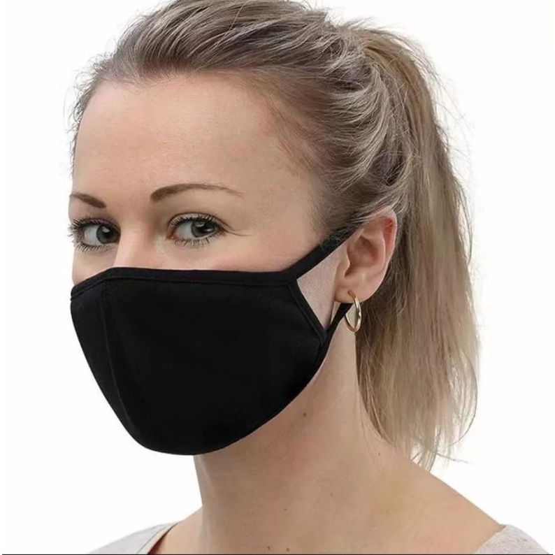 (6pcs)masker kain hitam polos tali kuping PRIA WANITA DEWASA