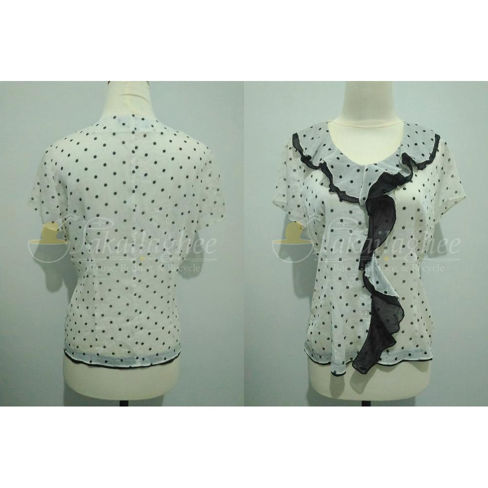 Unik Baju Atasan Blouse Wanita Korea BN1507112 Polkadot Murah Sale Diskon40%