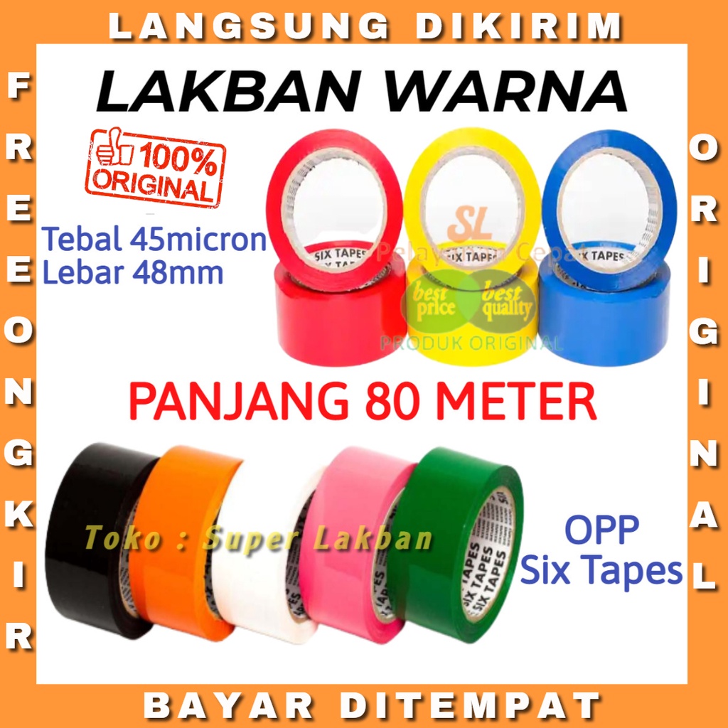 Lakban Bening Warna Warni Six Tapes OPP 2 inch Tebal 45 Micron 48mm x 80M