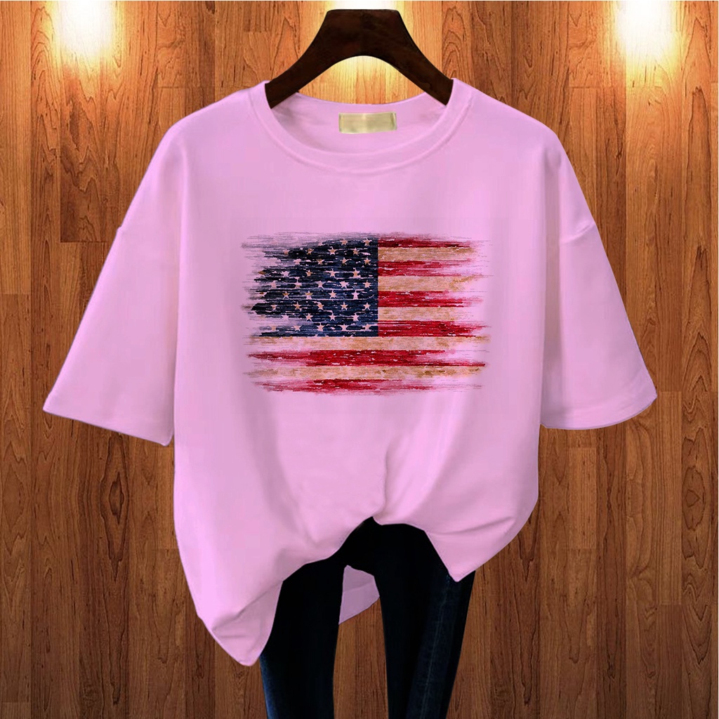 CALVIERO SHOP - BAJU KAOS WANITA DEWASA PRINT USA FLAG CASUAL