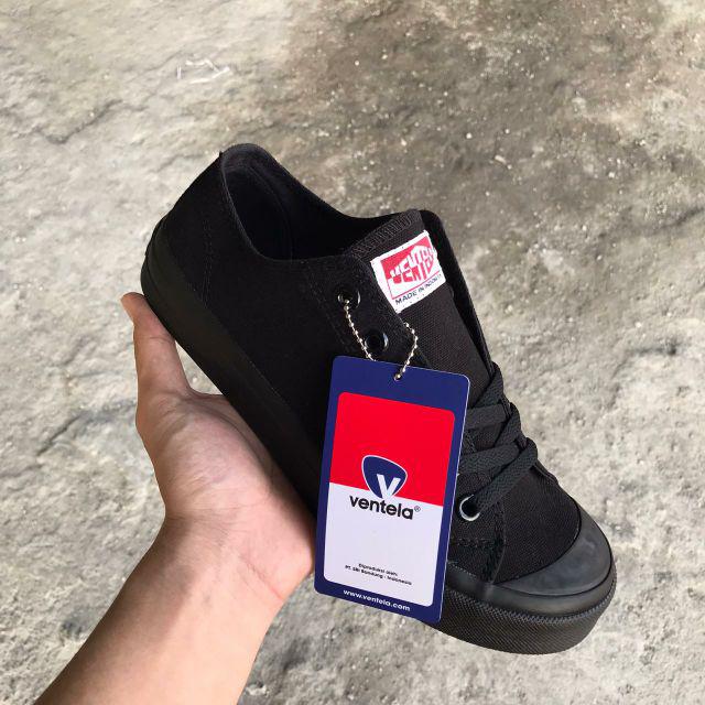 Sepatu Vantela Basic Low Black Natural Ventela Black White Original 100%-All Black