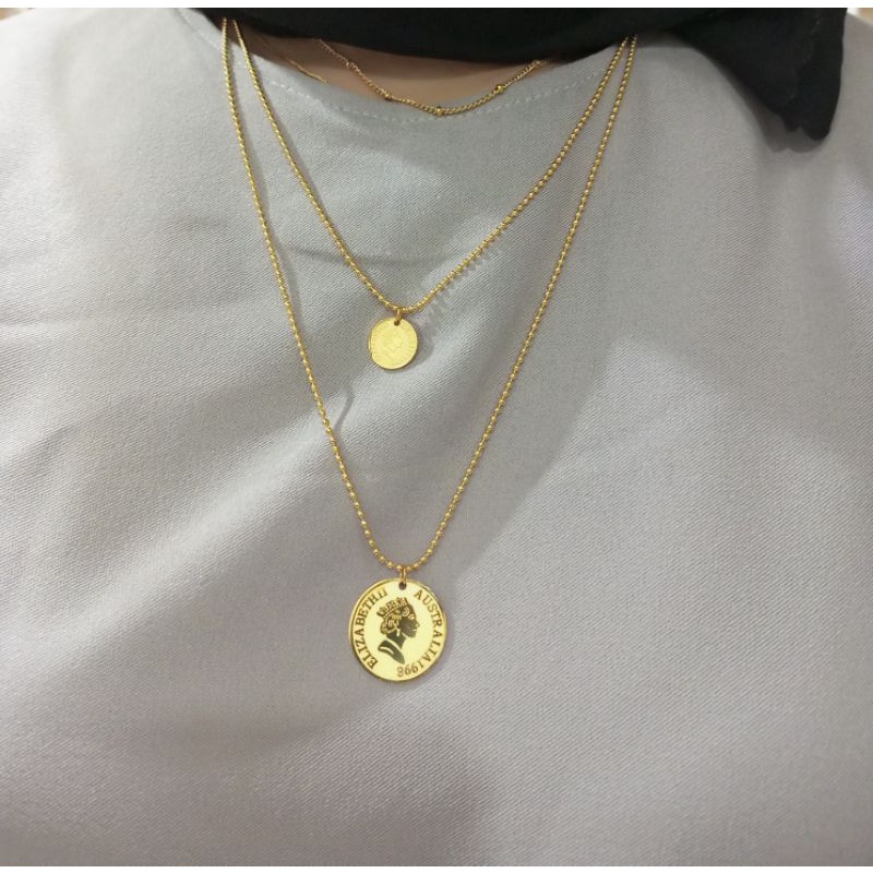 kalung titanium koin Elizabeth 2 layer