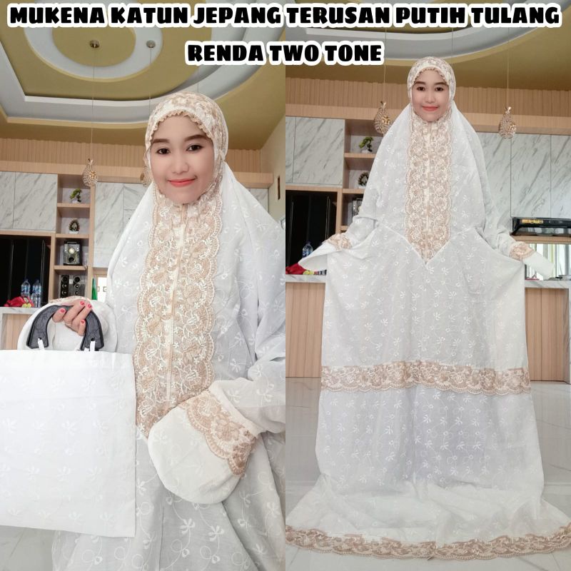 MUKENA KATUN JEPANG TERUSAN RENDA TWO TONE