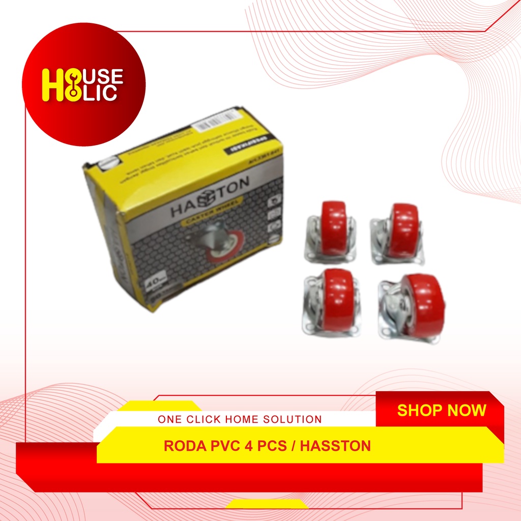 Roda PVC Merah 40mm Set 4 Pcs / Roda Troli Etalase Hasston 3361-041