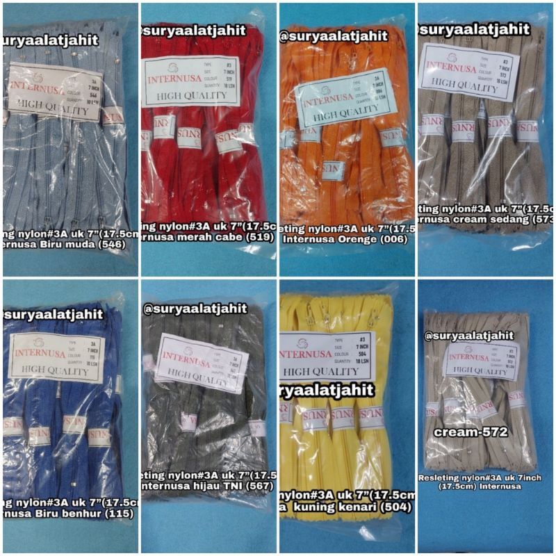 Resleting nylon 7in (17.5cm) cat Internusa =rp.5.500/12pcs