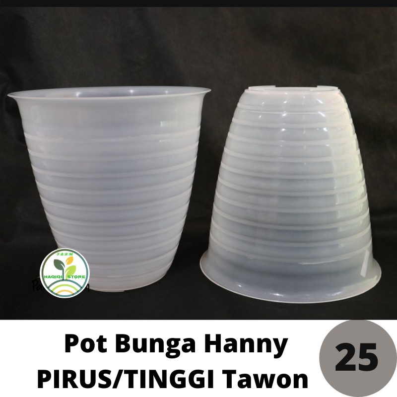 Pot Bunga Hanny Pirus Tinggi 25 cm Pot Tanaman Bunga Kembang Pot Plastik Hiasan Rumah Putih Bening
