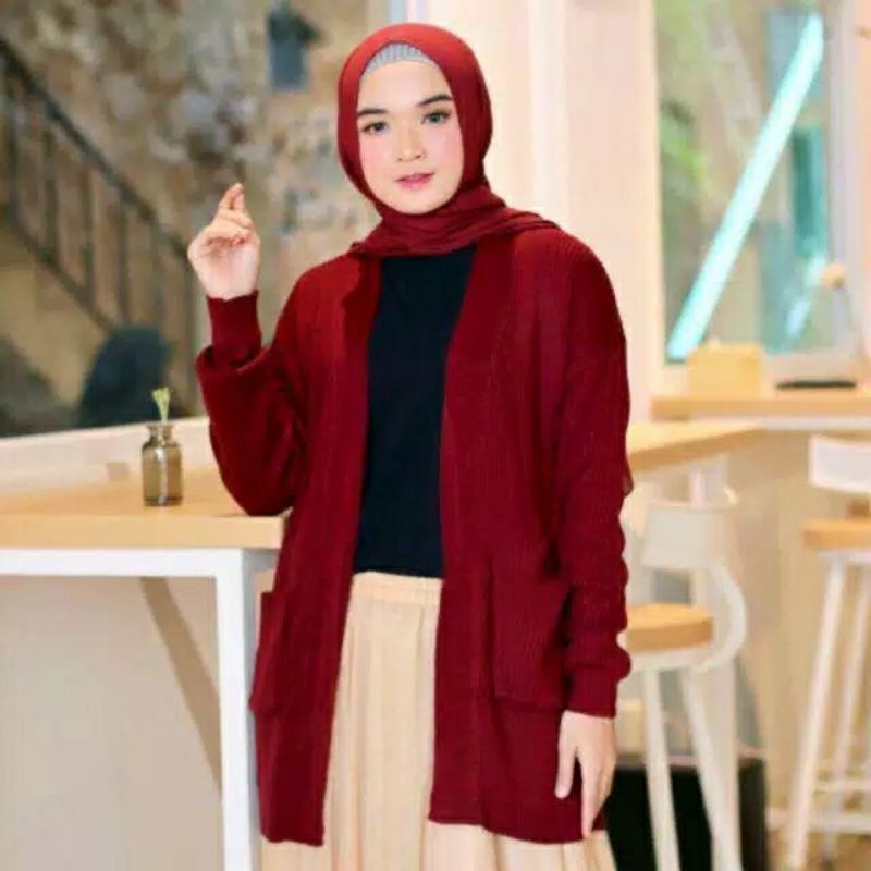 Mylea kardigan panjang rajut salur / Long cardy rajut premium
