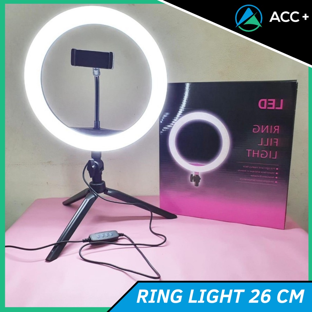 Ring Light Led 26cm + Tripod Selfie Make Up Live Vlog Lampu - Accplus