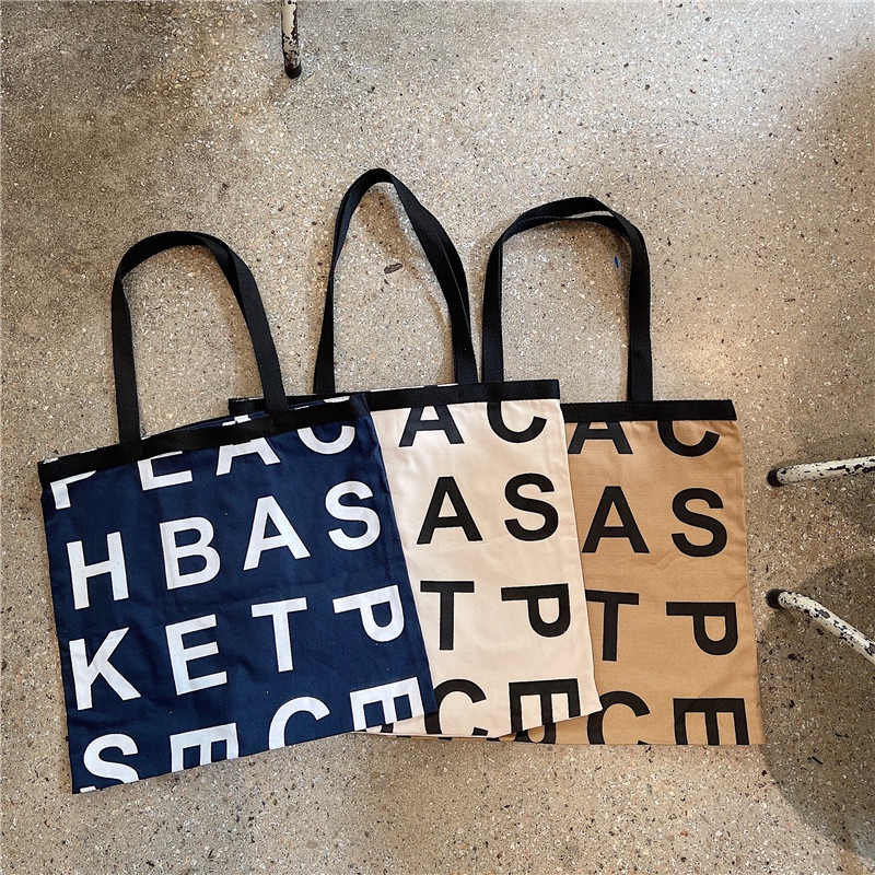 TC-130 tas canvas bahu besar shoulder bag kotak motif huruf tulisan high quality import korea jepang