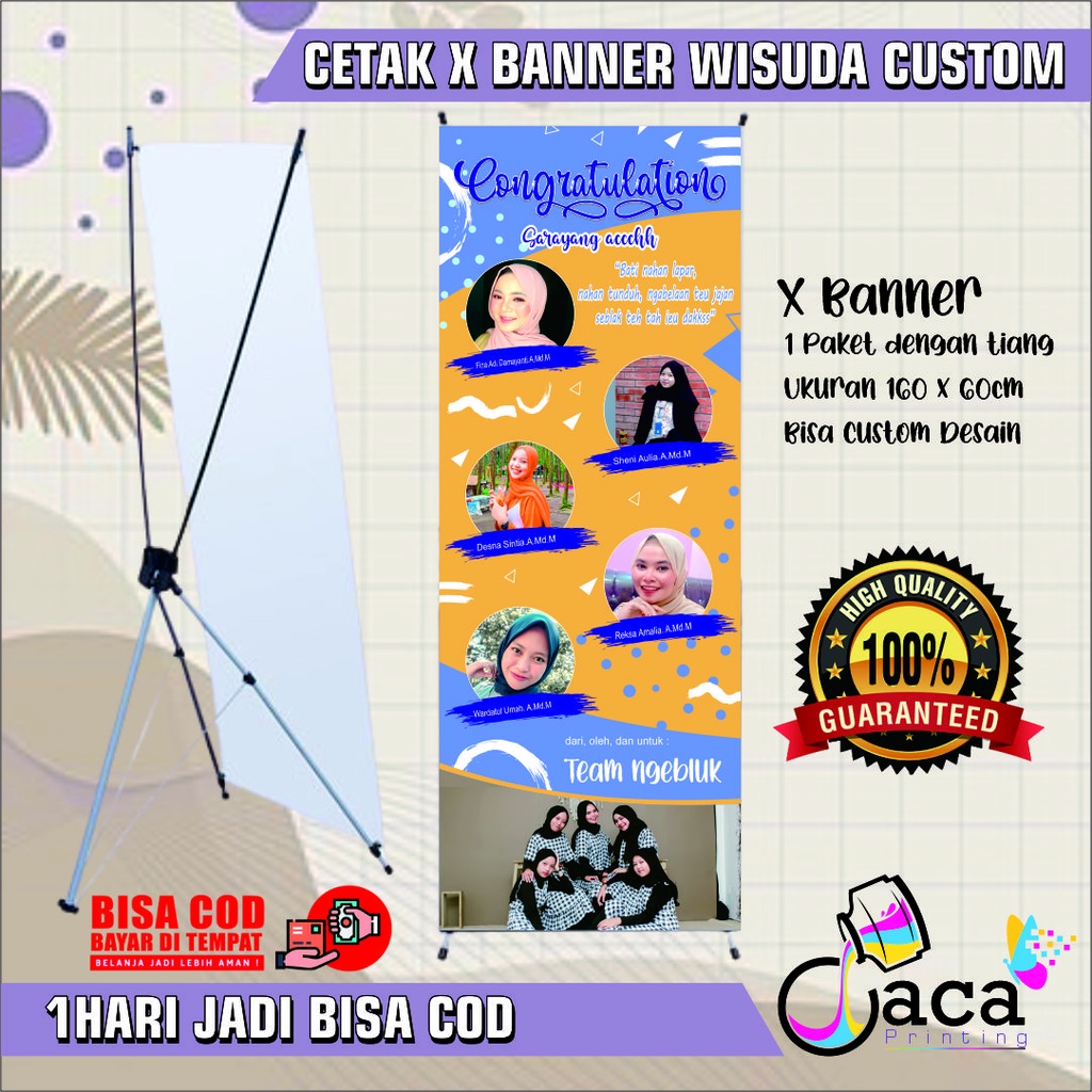 paket x banner+ tiang spanduk wisuda, wedding, olshop aqiqah ulang tahun dll, bahan flexy 280gsm seh