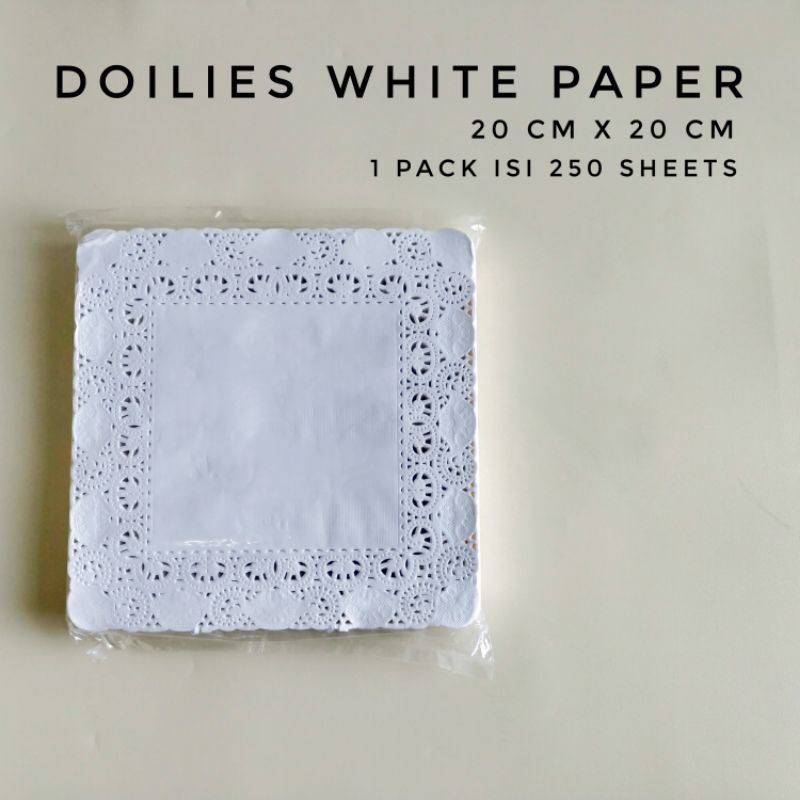 White Paper Doilies Kertas Doyleys 8" x 8" / Alas Makan Kotak