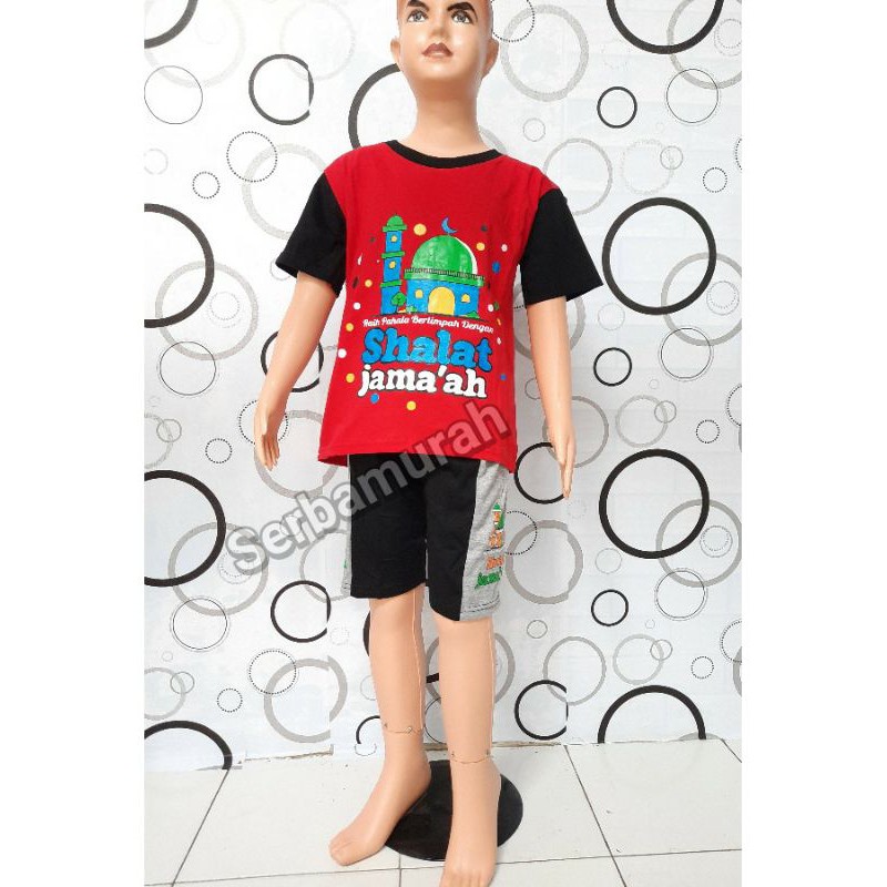 sedang tren setelan kaos anak motif masjid 1-7 tahun
