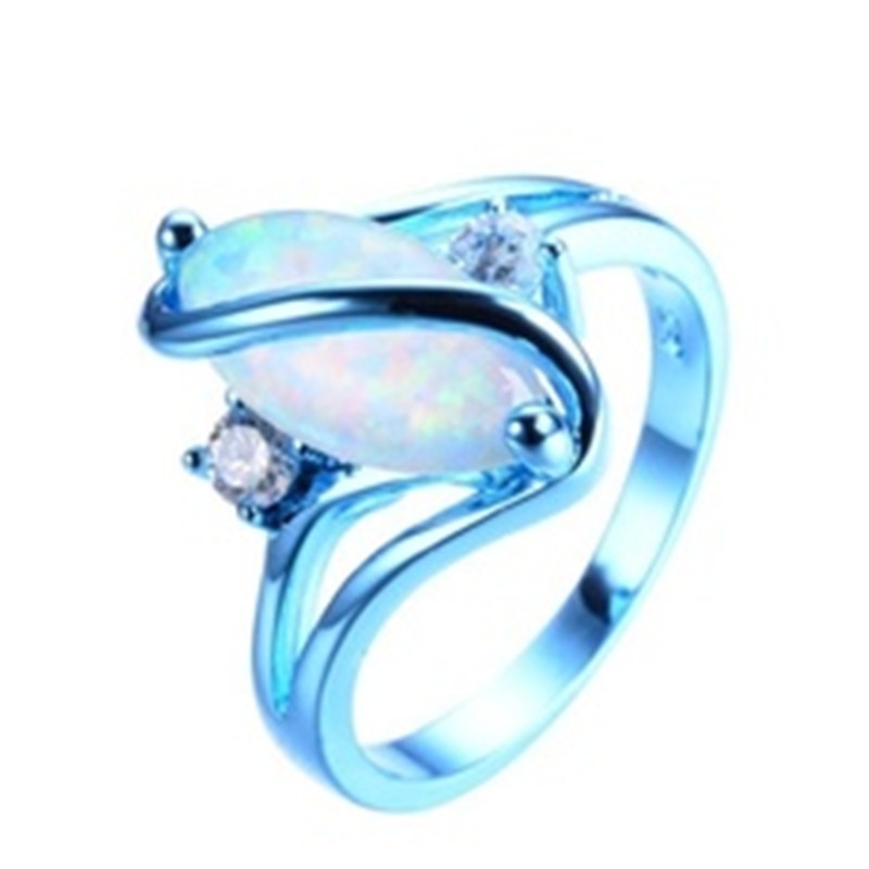 S-shaped diamond blue black gold horse eye opal ring