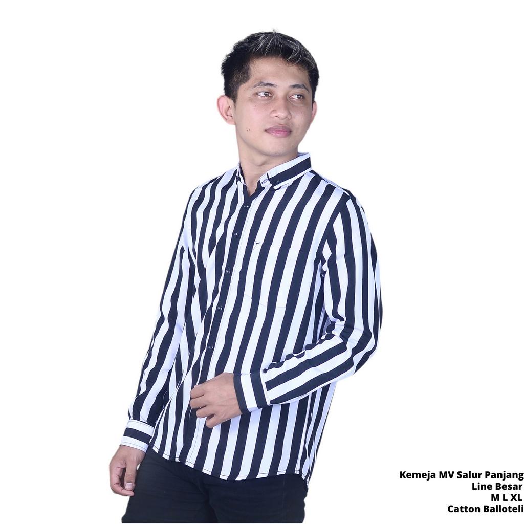 MALLVOSE - Kemeja Pria Strip Lengan Panjang / Salur M L XL