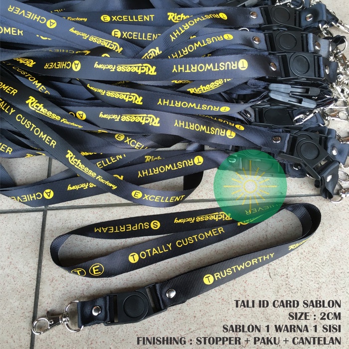 

Tali Id Card Nylon 2 Cm + Sablon 1 Warna / Tali Lanyard / Gantungan Id / Tali Name Tag SABLON 1 Warna