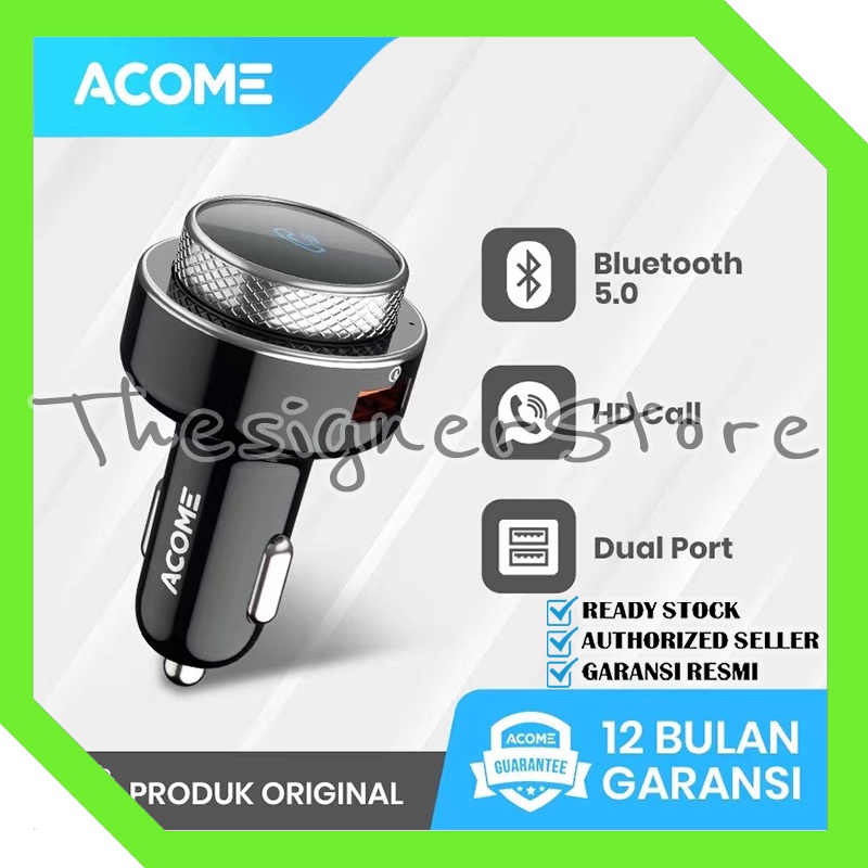 Acome Car Charger Bluetooth 5.0 Dual Port Fast Charging 18W Garansi Resmi 1 tahun ACC04