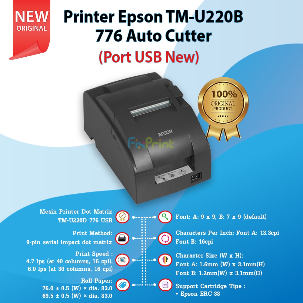 Printer POS Kasir Dot Matrix Epson TM-U220B TMU220B Auto Cutter TMU220