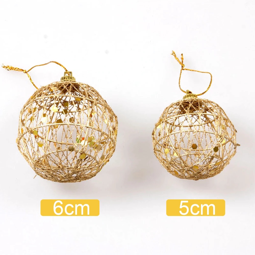 [Christmas Products] 6 Pcs Gold Round Shaped Hollow Ball Christmas Tree Pendant