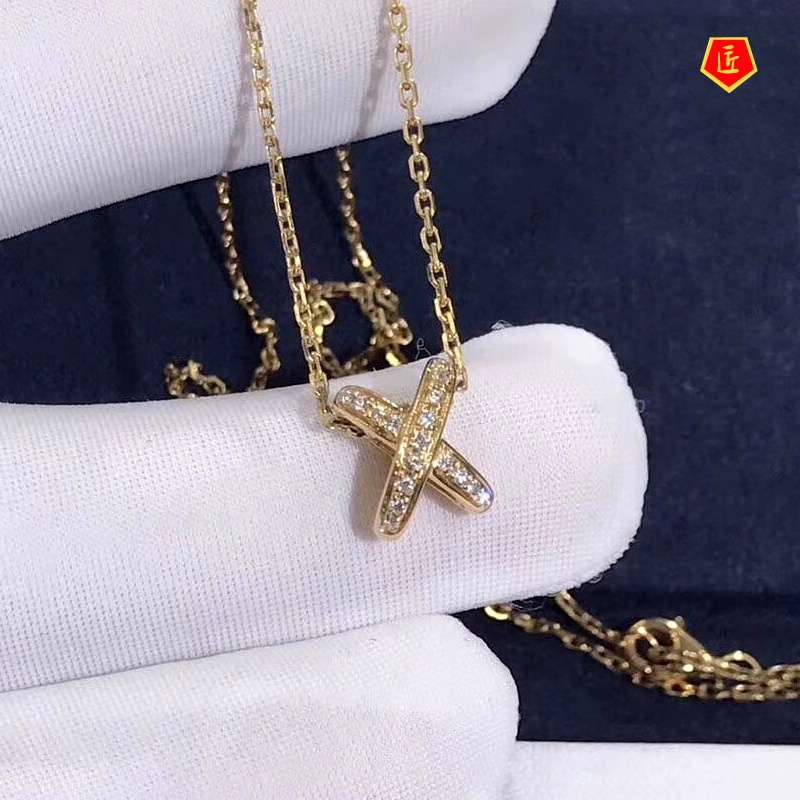 [Ready Stock]Elegant Cross Necklace Female 18K Color Gold