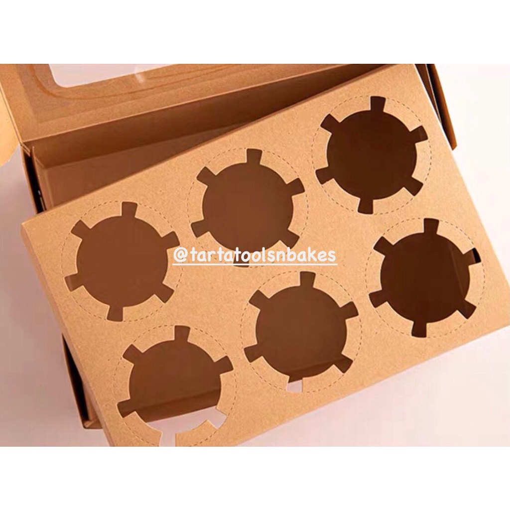 

(5PCS) Kotak Kue Cupcake Segi Coklat Jendela Mika 24x16x7,5CM (for 6 cupcake bulat)