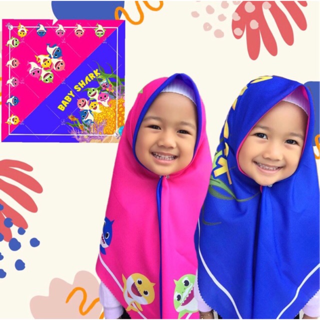 VOAL PRINTING ANAK MOTIF BABY SHARK / HIJAB ANAK LUCU / JILBAB ANAK KARAKTER LUCU