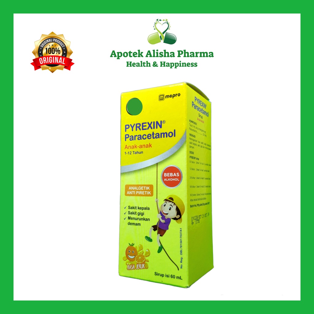 PYREXIN SIRUP 60 ml - Paracetamol Obat Panas/Demam/Sakit Gigi/Pereda Nyeri Bayi/Anak Pirexin/Pireksin Syrup