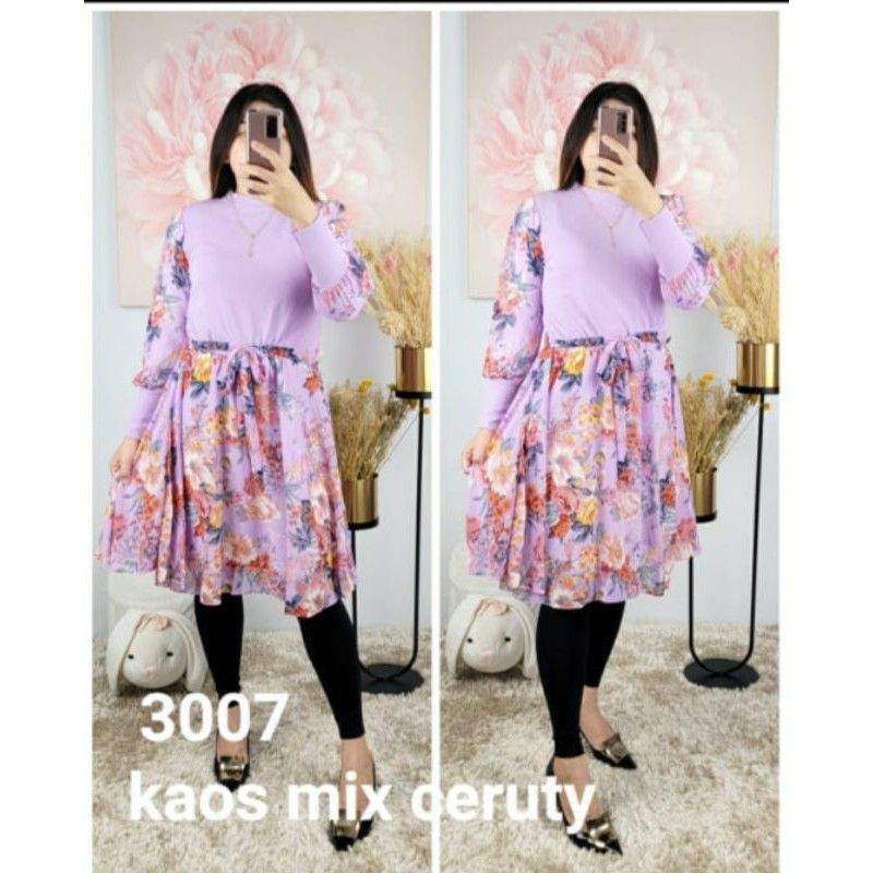 Tunik kaos mix ceruty lilac by mikka