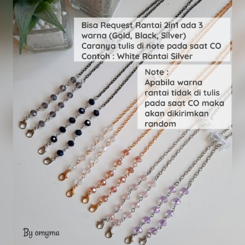 COD Konektor masker elastis/ Tali masker hijab/ strap masker 2in1 rantai/ Rantai masker hijab/ Kalung masker rantai kristal ceko/ crystal mask strap premium