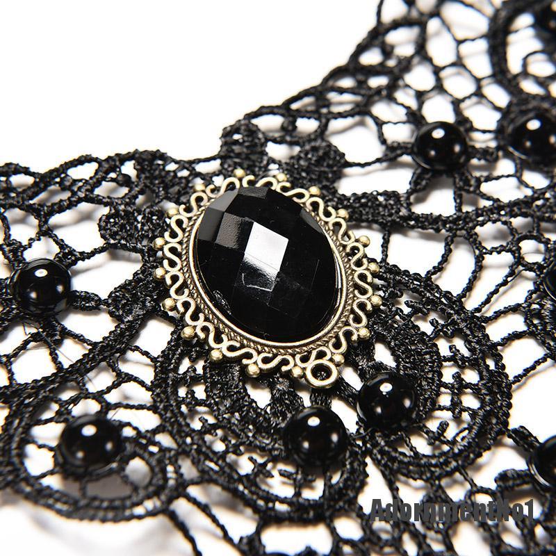 (Adornmentno1) Kalung Choker Lace Hitam Gaya Gothic / Victoria / Steampunk Untuk Wanita