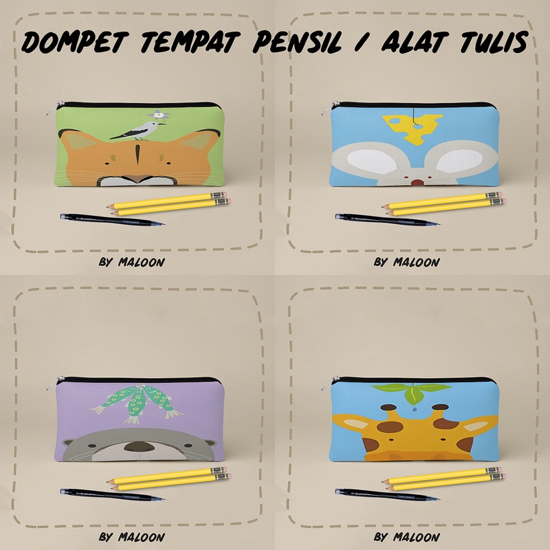 Dompet Tempat Pensil Alat Tulis alat makeup bahan Kanvas MOTIF LUCU 9