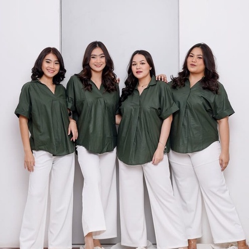 Kemeja Katun Twist Neck Atasan Wanita