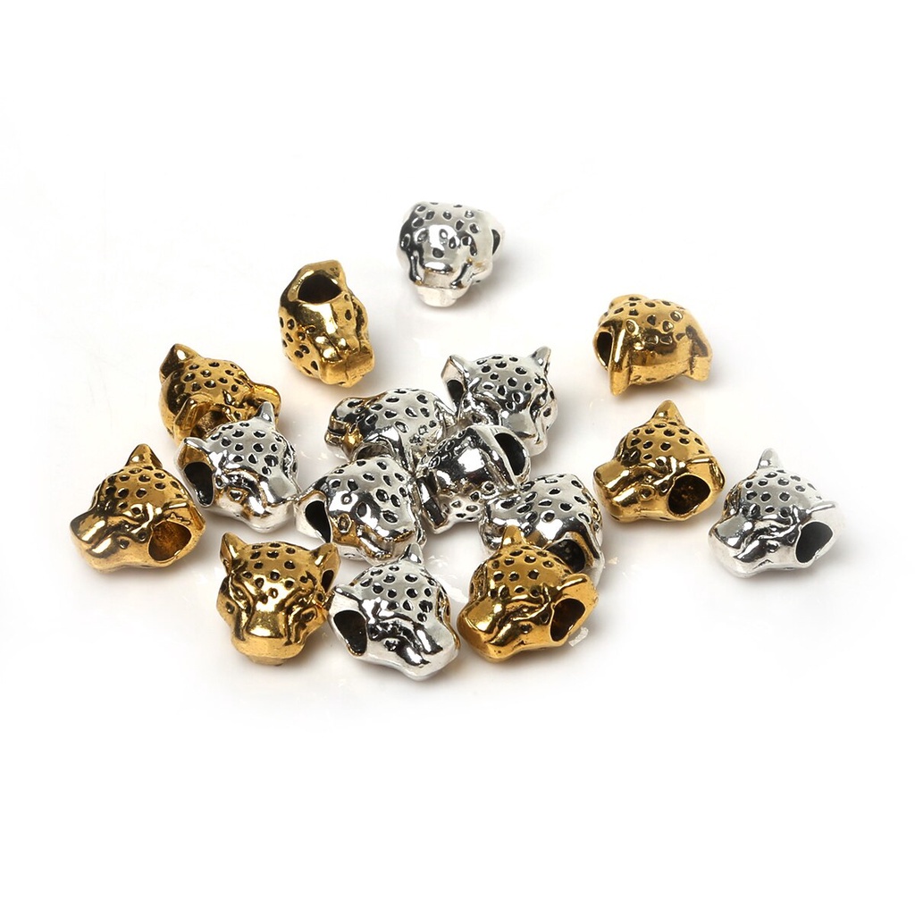 10 pcs 12x12mm Leopard Head Metal Beads Longgar Beads Untuk DIY Perhiasan Membuat Temuan Kalung Gelang Anting